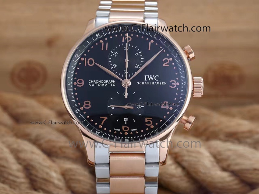 Copy Iwc Portuguese Black Face Two Tone Rose Gold Watch 40mm